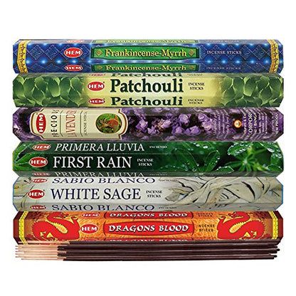 Hem Incense Sticks Variety Pack #23-120 Insence-Sticks (6 Incents x 20 Insense) + Incense Stick Holder with 6 Most Liked Scents Including Patchouli Dragons Blood White Sage Frankincense-Myrrh - color: Six Popular 2