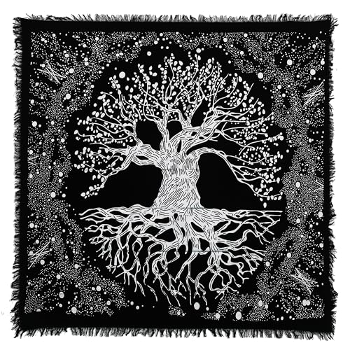 Indian Consigners Tree of Life Altar Cloth Tapestry Tablecloth Celtic Trees Ritual Spiritual Cloth for Sacred Places, Cotton Square Tarot Table Cover 18 by 18 Sacred - color: Silver Trunk Tree, size: 18" x 18" (Square)