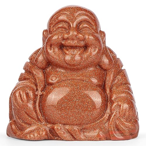 Artistone Crystal Buddha Statue 2 Inch Hand Carved Goldsand Pocket Sitting Maitreya Laughing Happy Buddha Stone Figurine Healing Crystal Gemstone for Home Decor - color: Goldsand