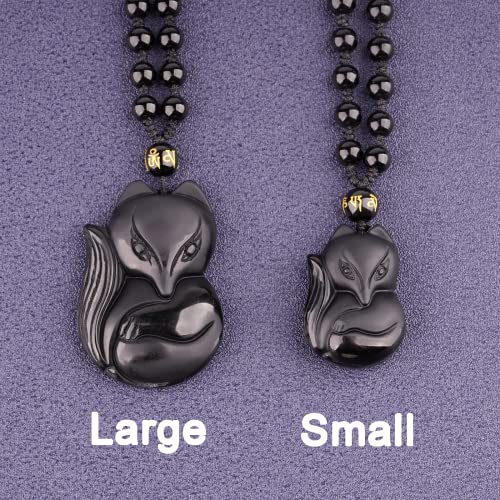 ASGIFT Black Obsidian Necklace Lucky Amulet Protection Pendant with Extended Bead Chain Healing Crystal Stone Talisman Necklaces Jewelry - color: Fox-S