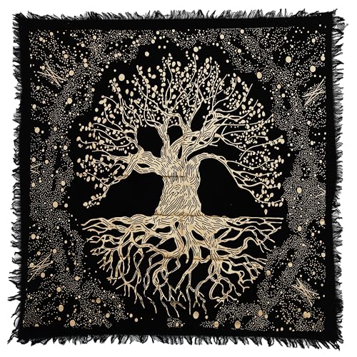 Indian Consigners Tree of Life Altar Cloth Tapestry Tablecloth Celtic Trees Ritual Spiritual Cloth for Sacred Places, Cotton Square Tarot Table Cover 36 by 36 Sacred Cloth - color: Golden Trunk Tree, size: 36" x 36" (Square)