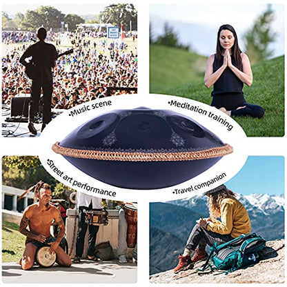 Handpan-Classic 10 Notes Black Print Hand Pan,Premium 432HZ 22 Inches D Minor Steel Handpan Drum Set,Adult's Music Steel Pan Instrument - color: Midnight Black, size: 22inch