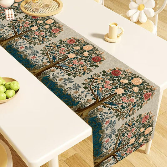 William Morris Style Tree of Life Table Runner, Vintage Botanical Floral Bird Design Waterproof Linen Table Runner for Dining Table, Cottage Core Retro Nature Decor,13x36 Inch - color: Beige Tree of Life Botanical, size: 13x36inch